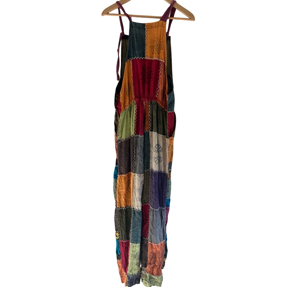 Rising International Boho Hippie Quilt Cross Stitch Block Print Pattern Overalls - Picture 6 of 16